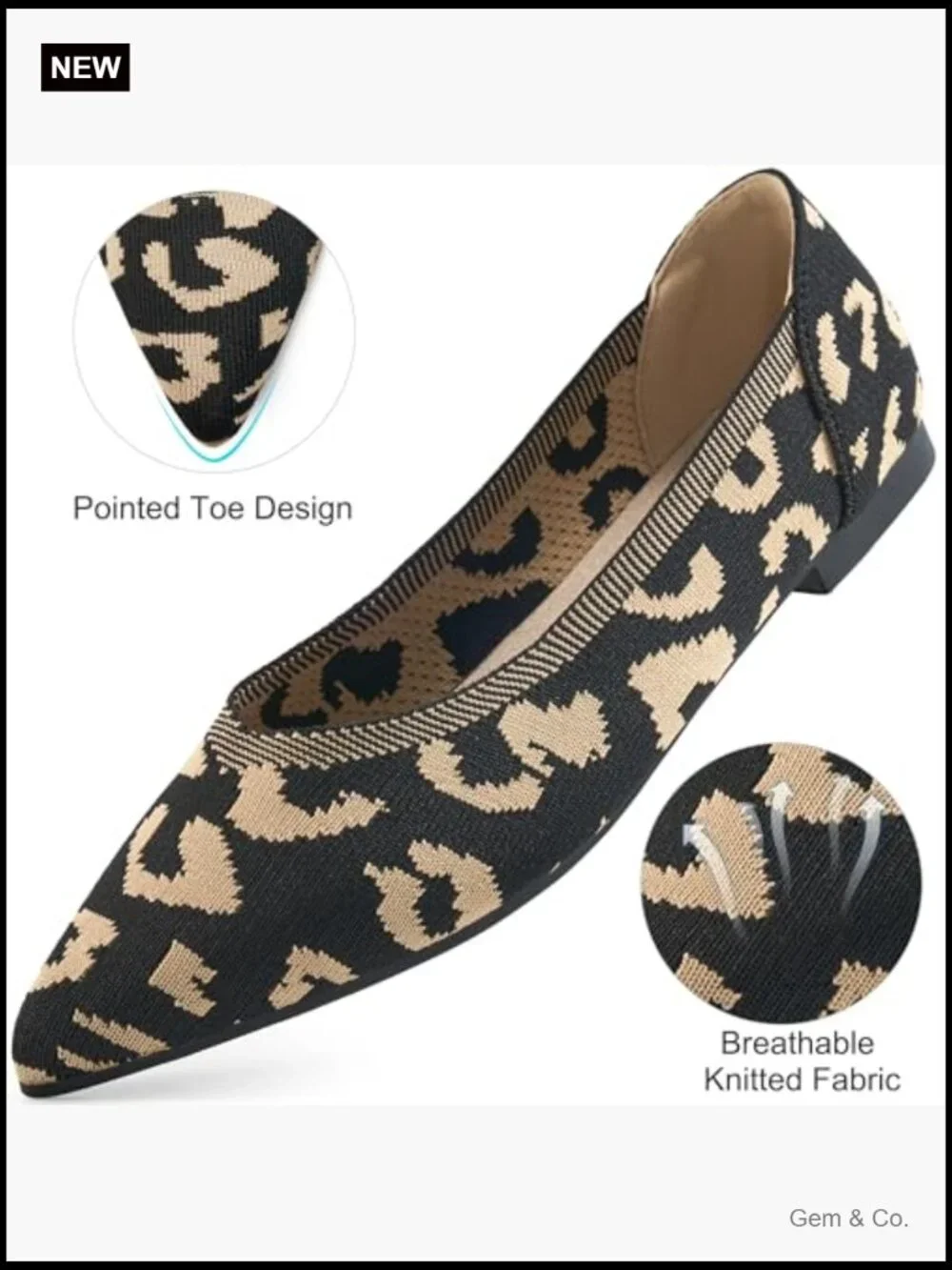 Women's Ballet Flats, Pointed Toe Knit Slip On Shoes for Walking